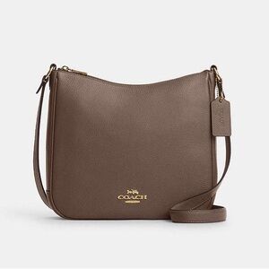 Ellie Coach Bag in Dark Stone.   Refined Pebble leather.